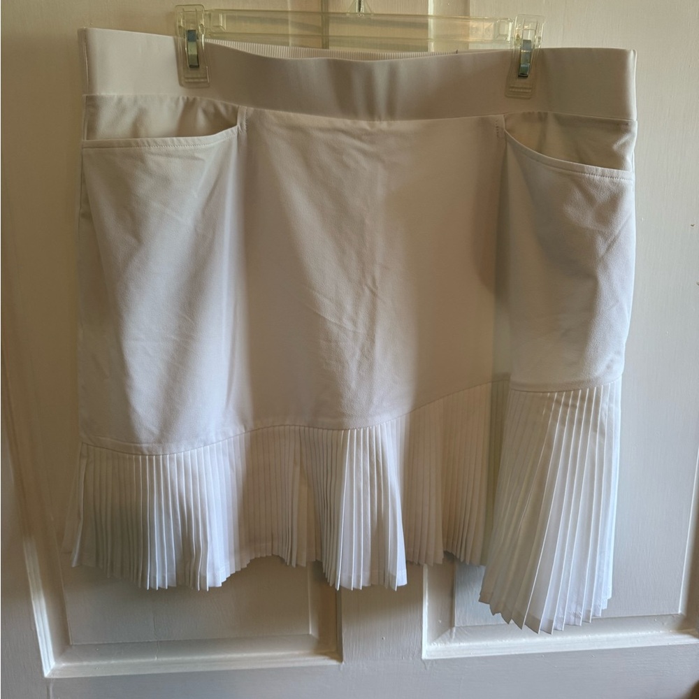 Chico's White Mini Skirt with Pleated Hem
